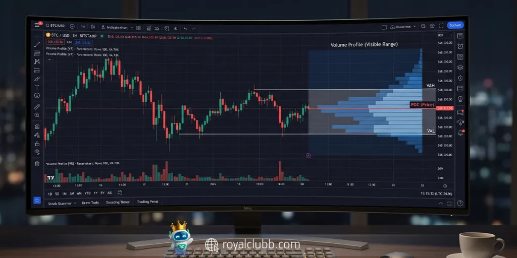 تصویر اندیکاتور Volume Profile برای نمایش حجم معاملات در سطوح مختلف قیمت