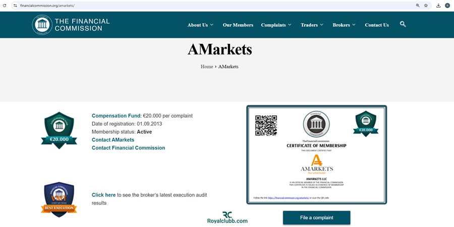 عضویت آمارکتس در Financial Commission