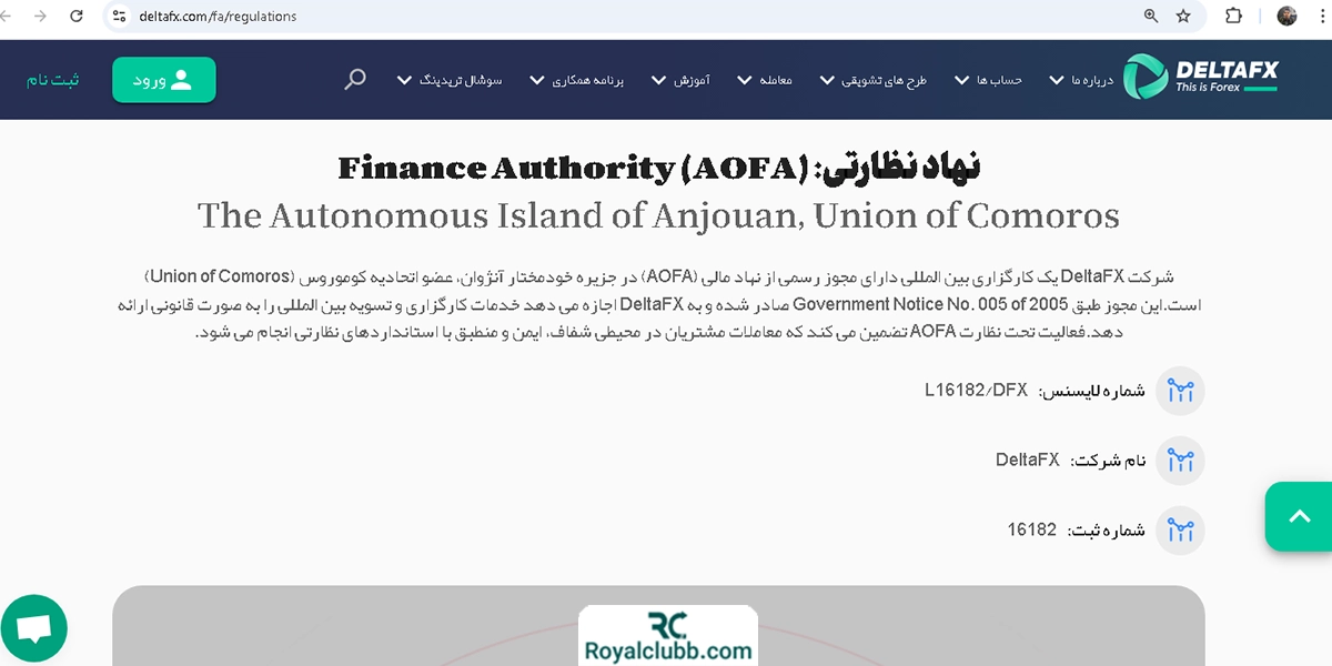 اعتبار و رگوله بروکر دلتا اف ایکس