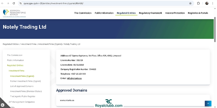 مجوز CySec بروکر ارانته