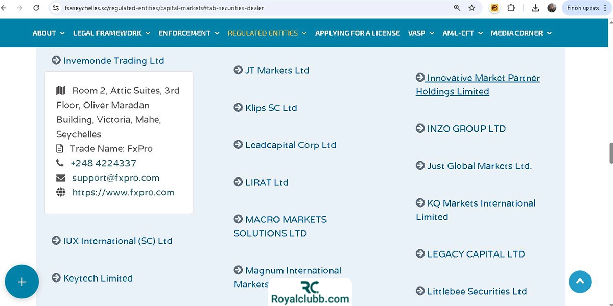 مجوز FSA بروکر اف ایکس پرو