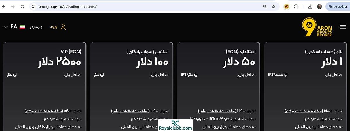 حساب معاملاتی بروکر أرون گروپس