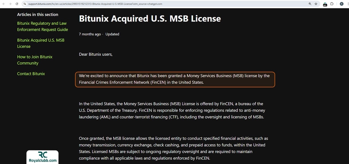 مجوز MSB آمریکا (FinCEN) صرافی بیت یونیکس