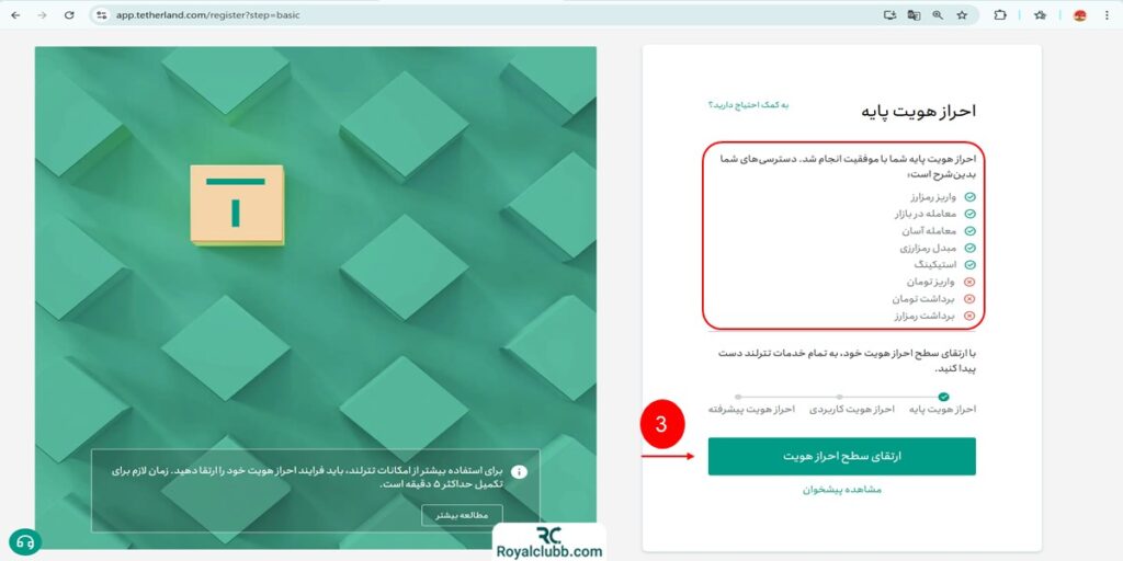 احراز هویت صرافی تترلند