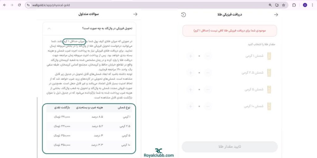 تحویل فیزیکی وال گلد
