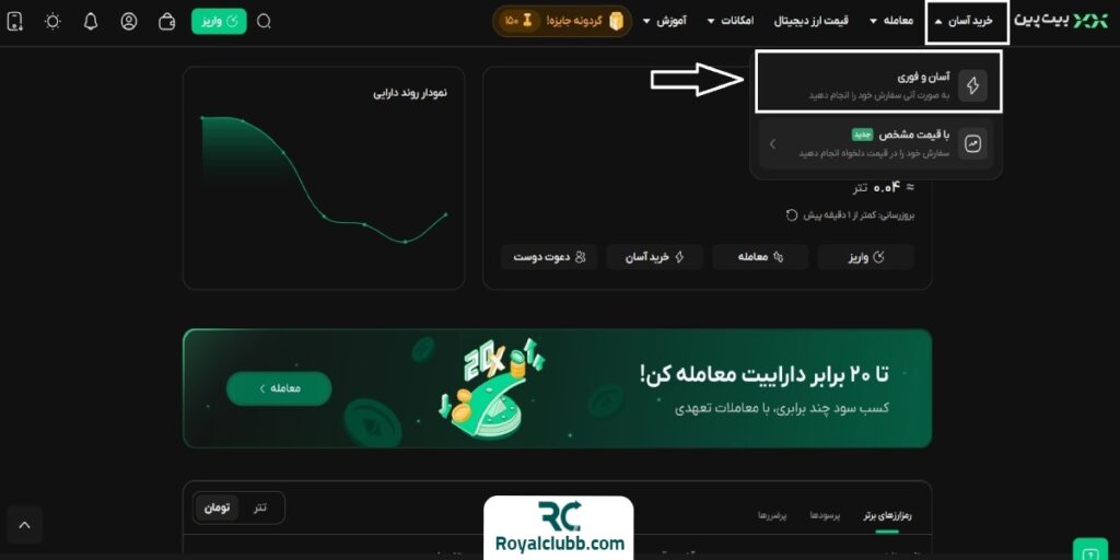 خرید آسان تتر در بیت پین