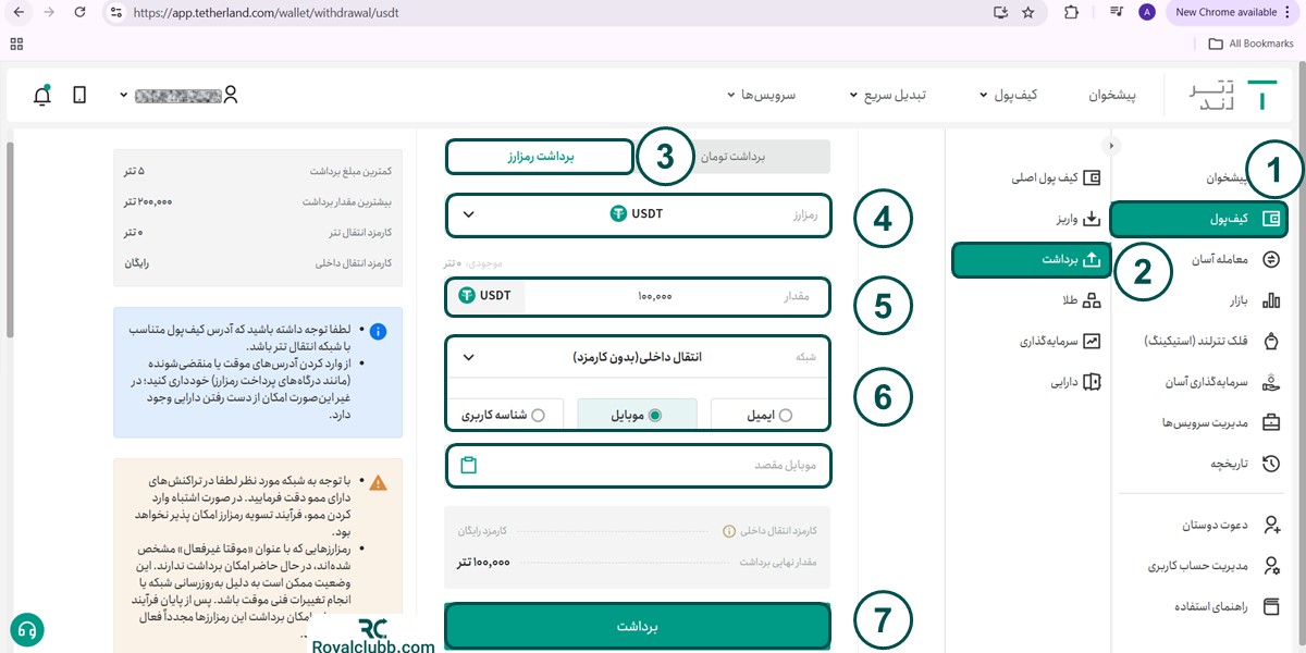 برداشت رمز ارز تترلند