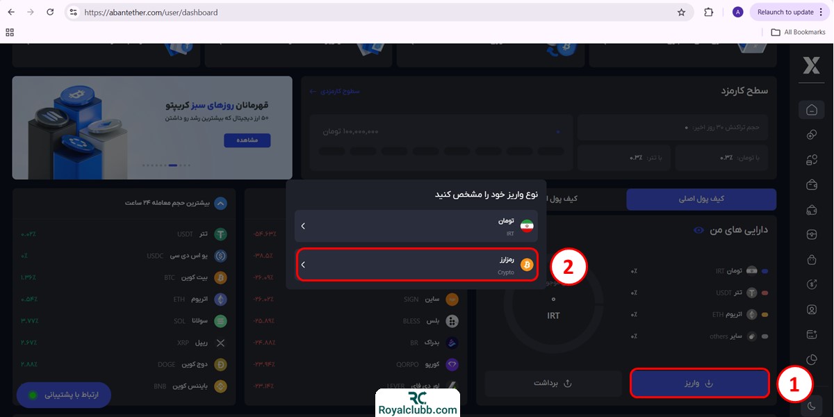 واریز رمز ارز آبان تتر