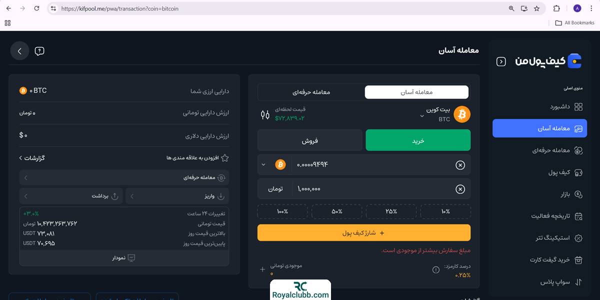 کارمزد آلت کوین کیف پول من