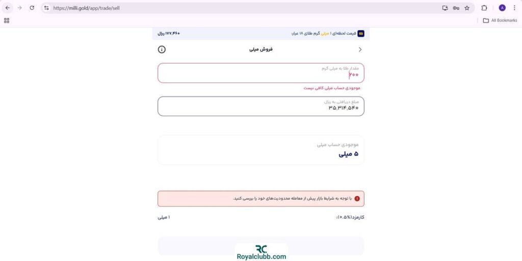 کارمزد فروش طلا میلی گلد