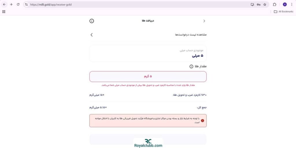 کارمزد تحویل فیزیکی میلی گلد