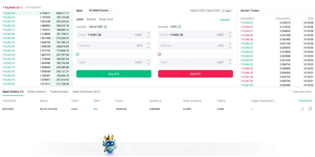 Open Orders در آموزش ترید اسپات اوربیت