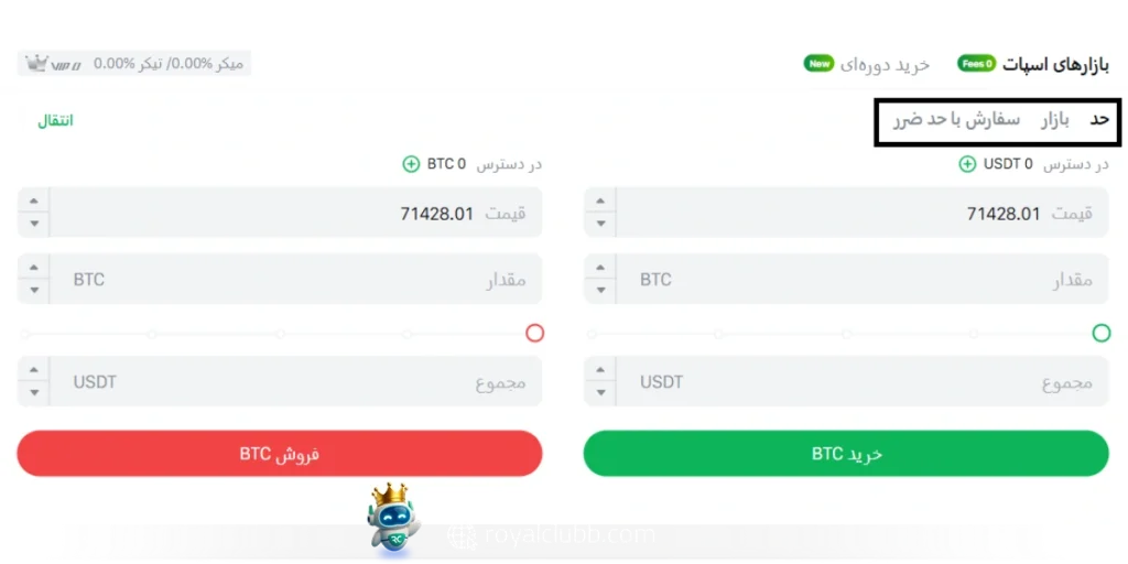 انواع سفارشها در صرافی اوربیت
